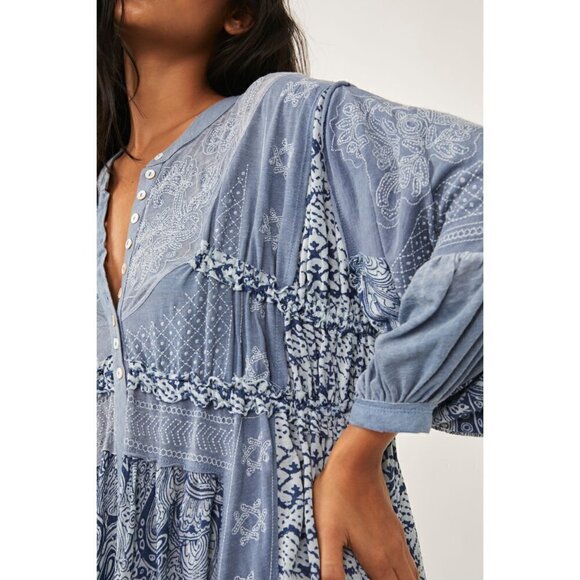 🎉FREE PEOPLE Oh My Maxi Top Cardi Dress Blouse Tunic / Indigo - Picture 9 of 10
